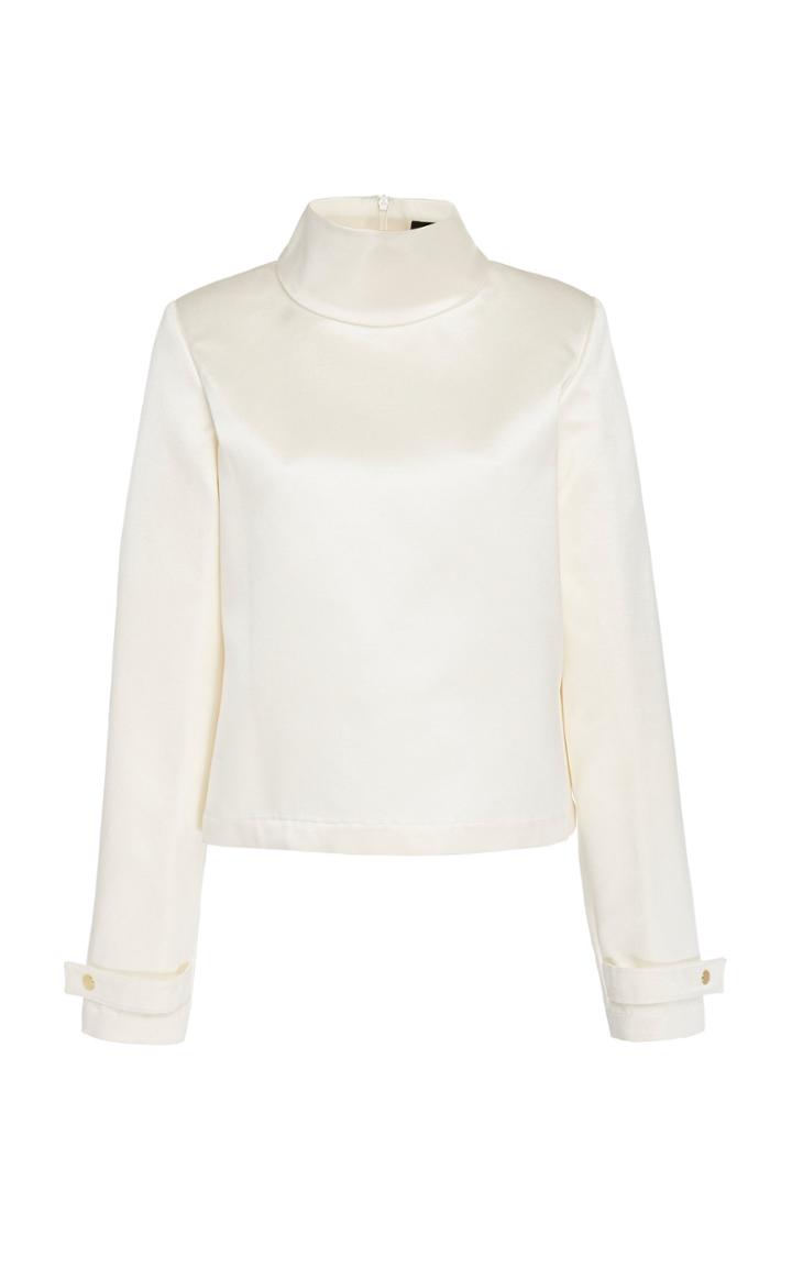 Brandon Maxwell Mock Neck Satin Blouse