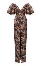 Moda Operandi Rasario Puff-sleeve Zebra-print Satin Off-the-shoulder Maxi Dress