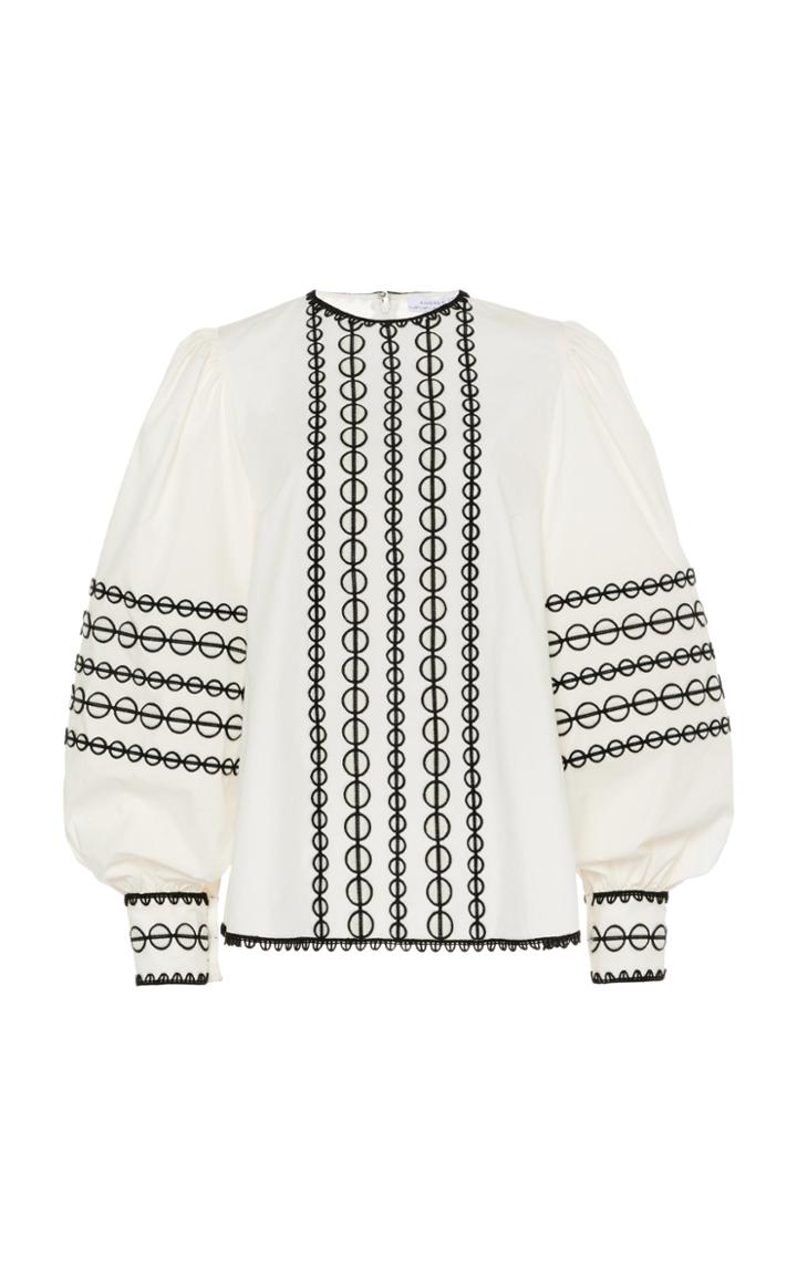 Moda Operandi Andrew Gn Embroidered Cotton Puff-sleeve Top