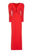 Elizabeth Kennedy Dramatic Sleeve Crepe Column Gown With Waist Cutaway