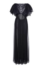 Moda Operandi Alberta Ferretti Chiffon Gown With Embroidered Chest And Volume Sleeve