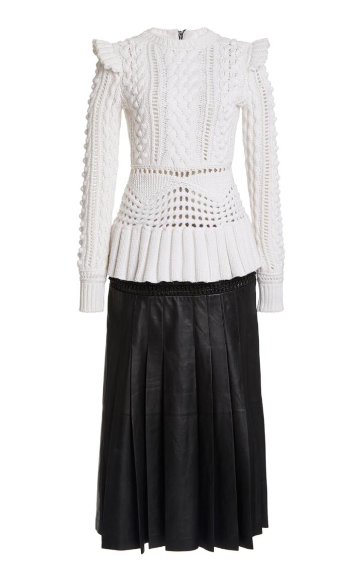 Moda Operandi Gabriela Hearst Elisa Cable-knit Cashmere And Leather Midi Dress