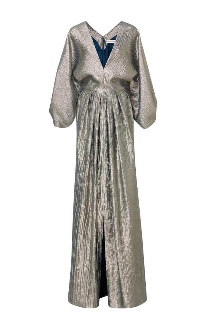 Elizabeth Kennedy Plunging Neckline Gown With Oversized Sleeves