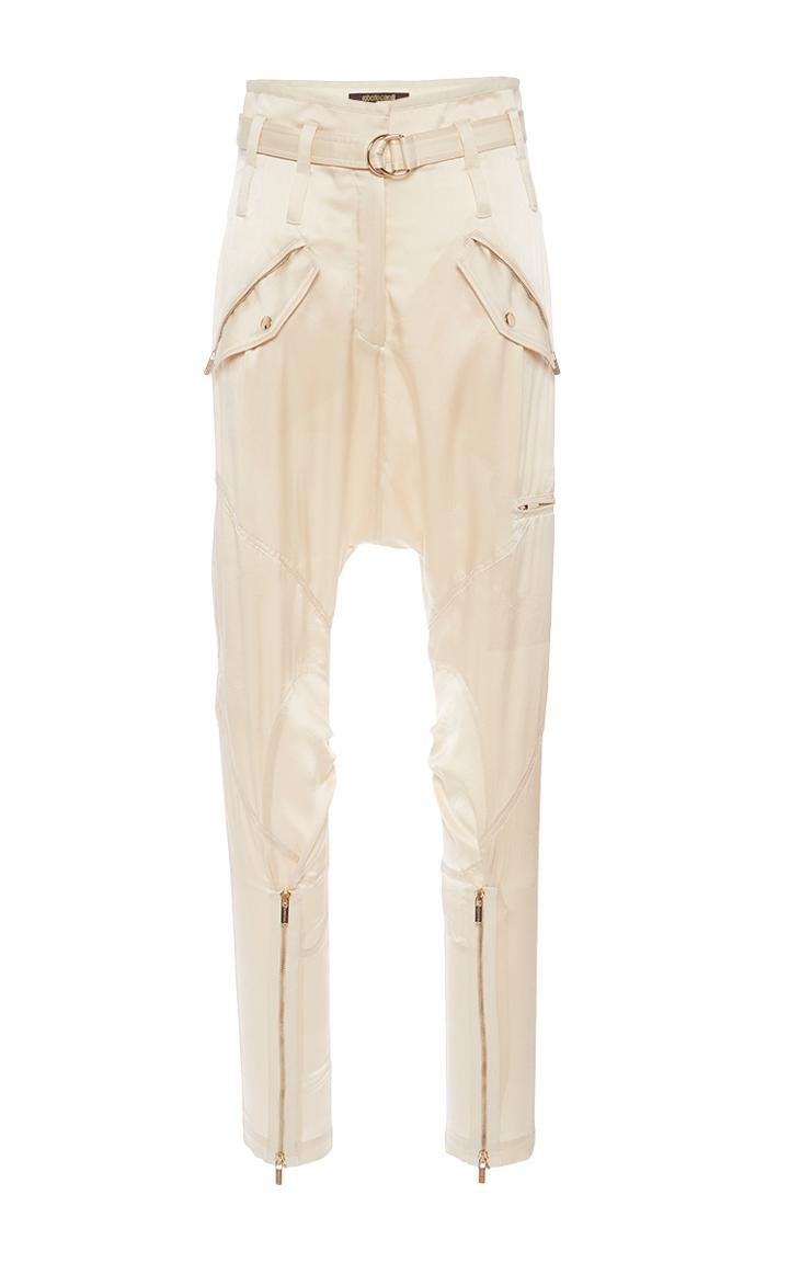 Roberto Cavalli Ivory Satin Trousers