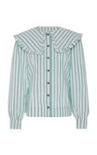 Ganni Striped Ruffle-trim Cotton Poplin Shirt