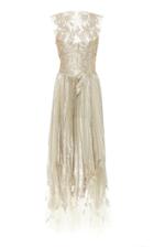 Oscar De La Renta Asymmetric Floral-embroidered Silk-blend Lam Midi Dress