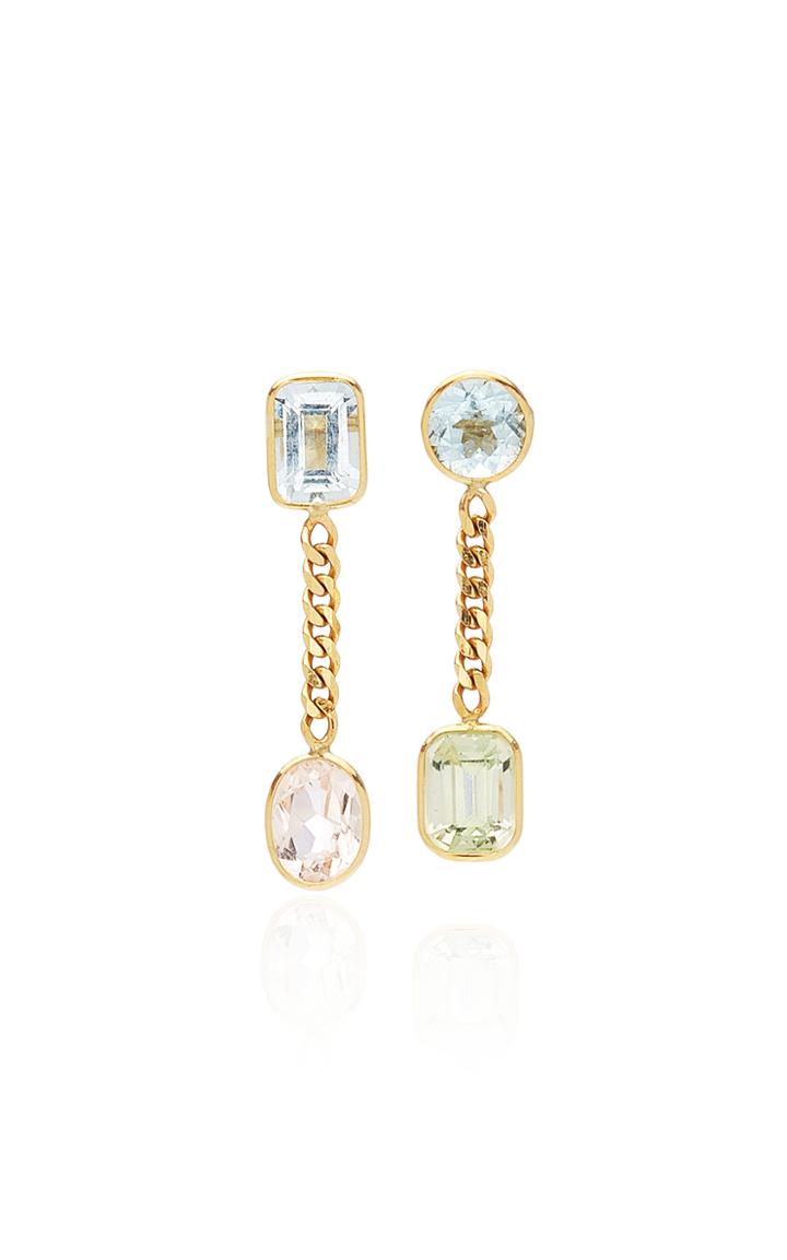 Objet-a Curb 18k Gold, Aquamarine And Morganite Earrings