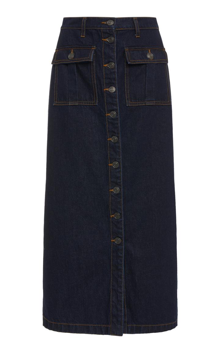 Current/elliott Surfview Button-embellished Denim Midi Skirt