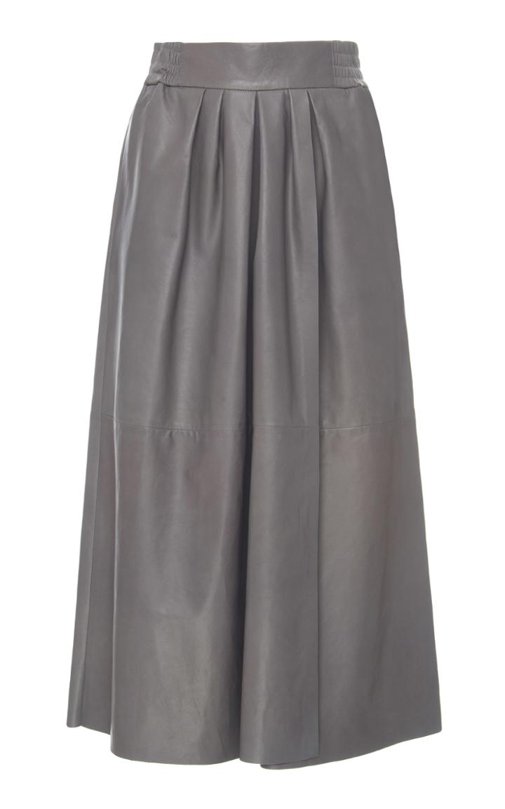 Agnona Superfine Nappa Leather Volume Wrap Skirt