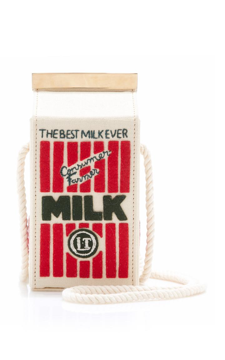 Olympia Le-tan Milk Appliqud Embroidered Canvas Bag