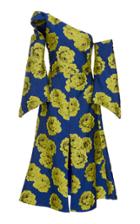 Christian Siriano Electric Floral Brocade Cut-out Asymmetrical Long Sleeve Dress