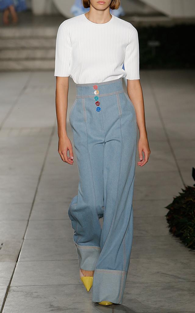 Carolina Herrera Wide Leg Cuffed Denim Trousers