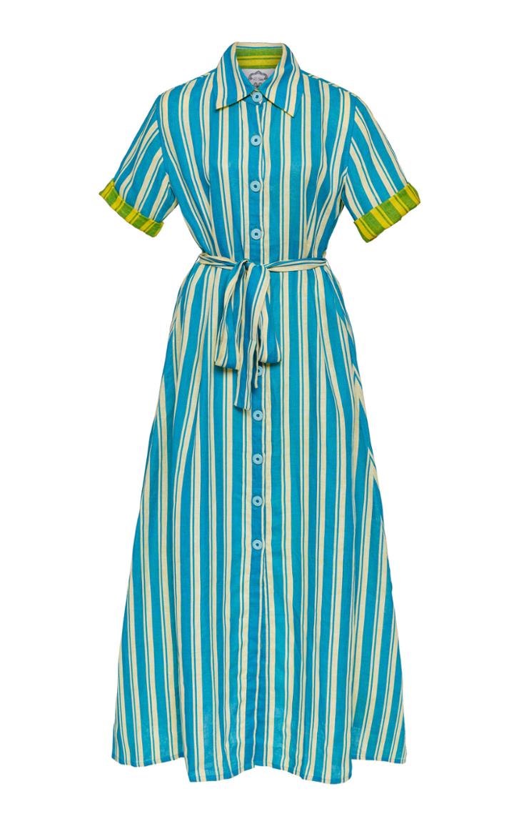 Evi Grintela Sunflower Striped Linen Maxi Dress Size: Xs