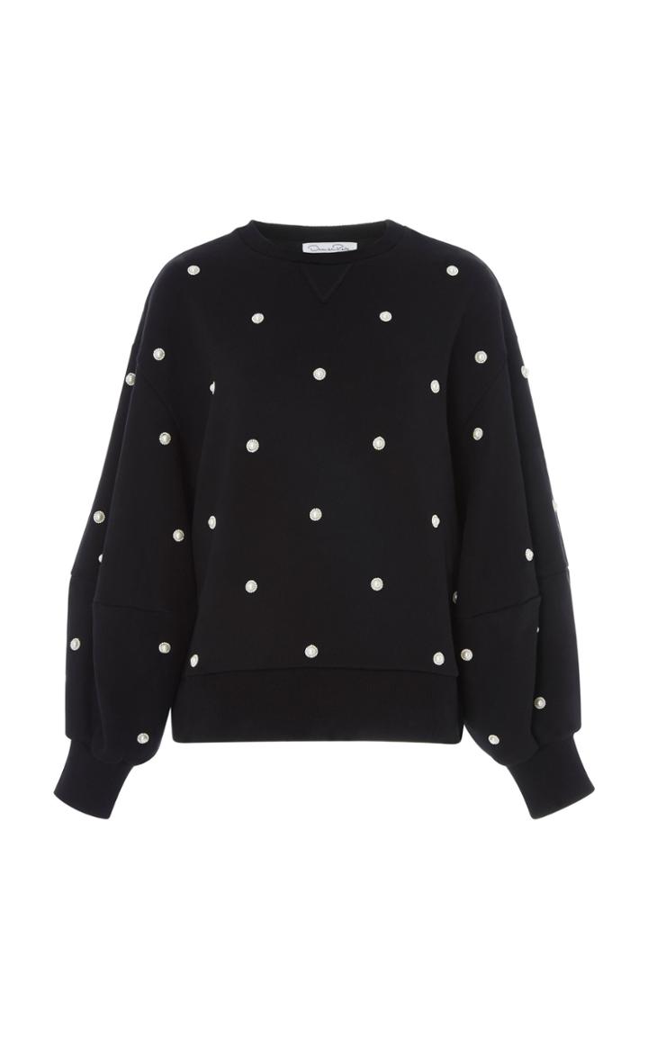 Oscar De La Renta Faux Pearl-embellished Cotton-jersey Sweatshirt