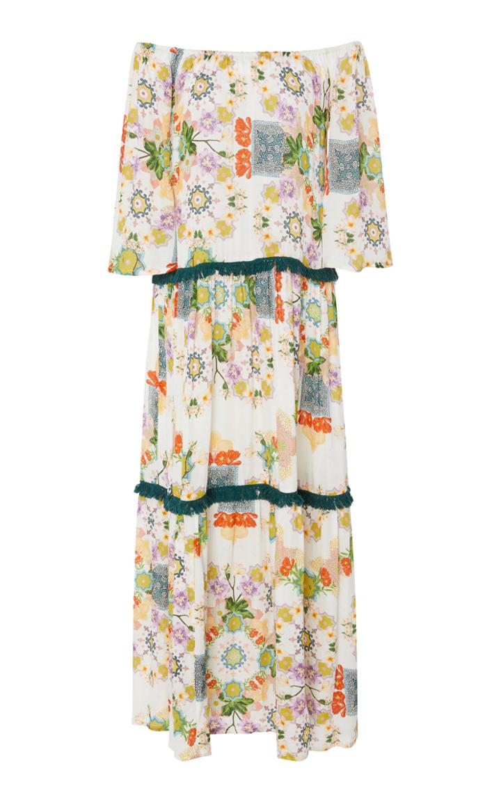 Verandah Off Shoulder Cotton Silk Maxi Dress