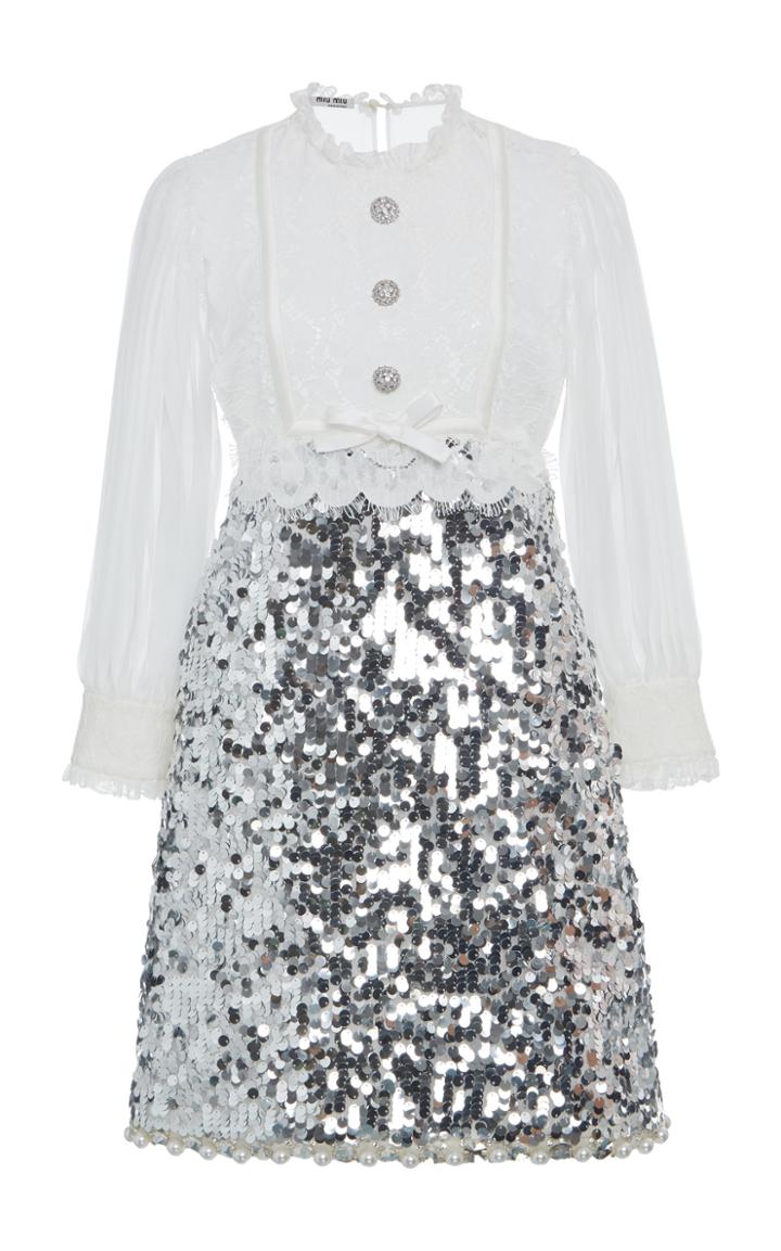 Miu Miu Lace-embellished Sequin Mini Dress