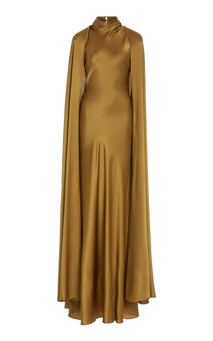 Ellery Cape-effect Metallic Stretch-silk Satin Gown
