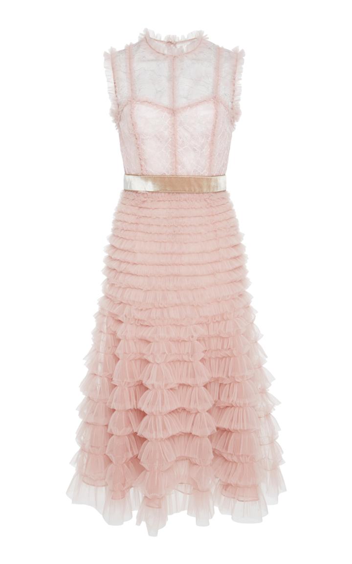 J. Mendel Lace Bodice Cocktail Dress With Tulle Skirt