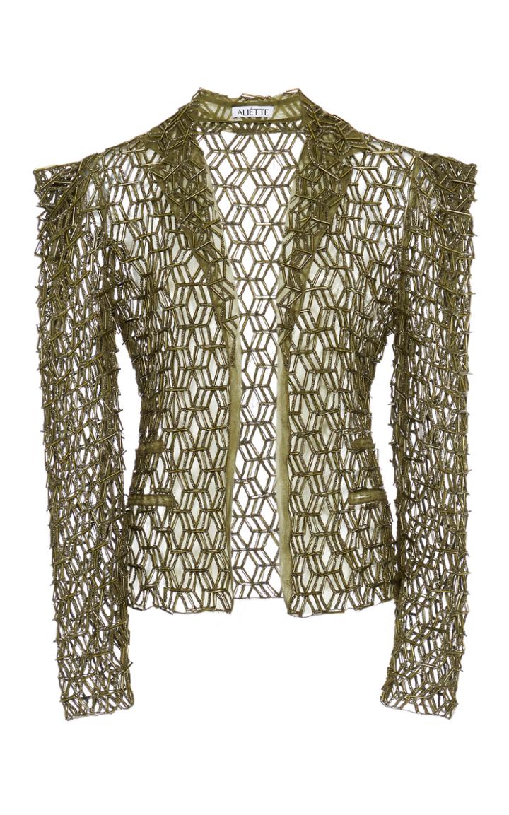 Moda Operandi Alitte Lazer Cut Silk Embroidered Blazer Size: 0