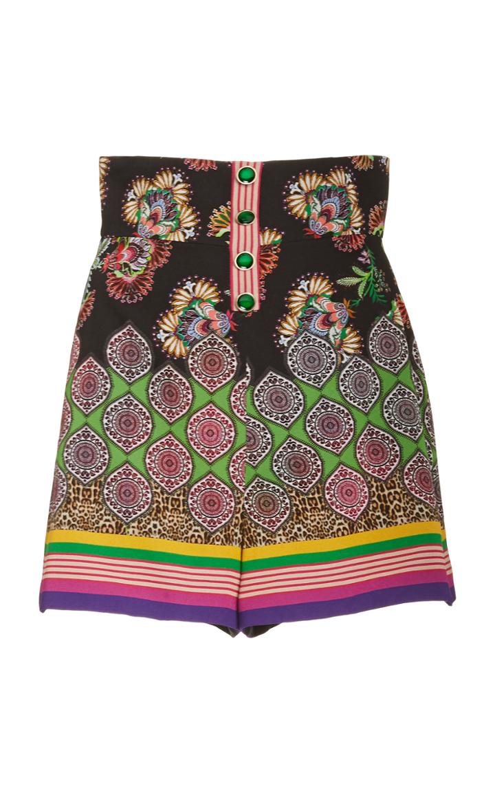 Alexis Florian Printed Embellished Crepe De Chine Shorts