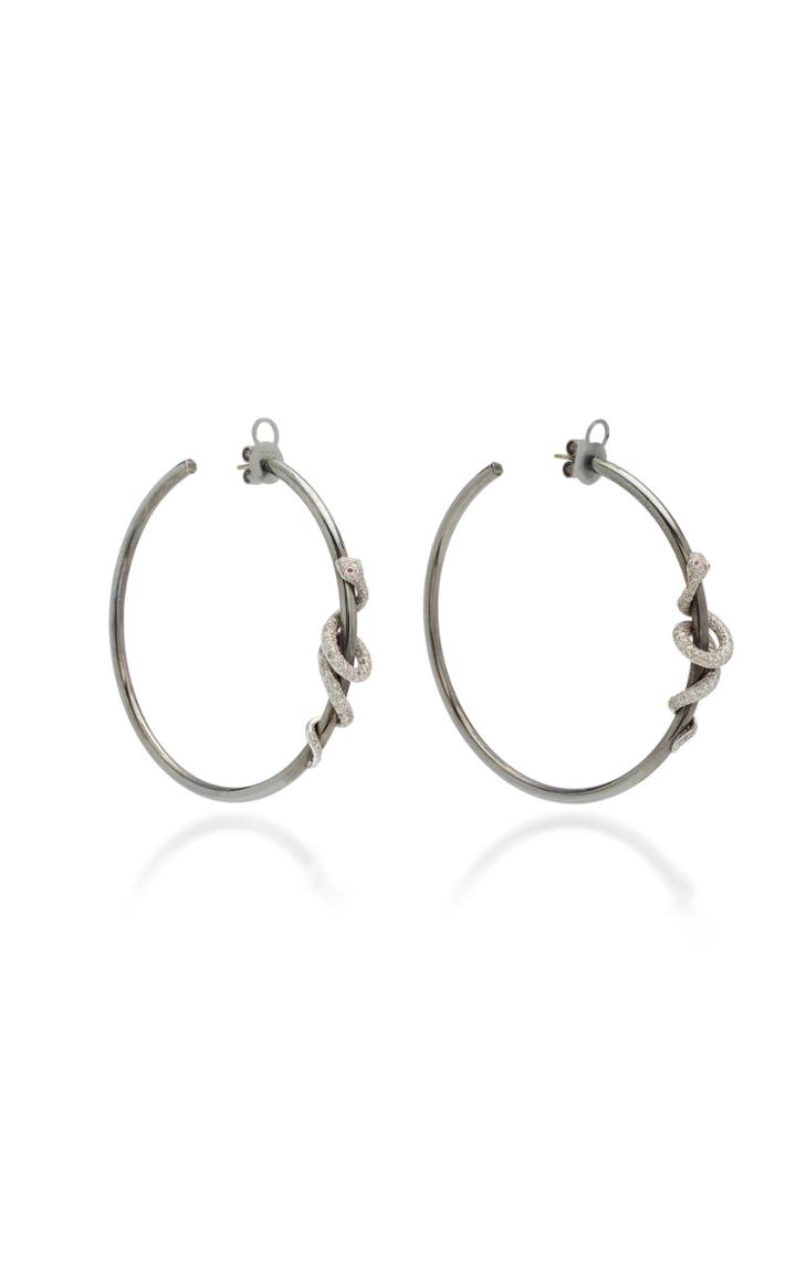 Wendy Yue 18k White Gold Diamond And Ruby Hoop Earrings