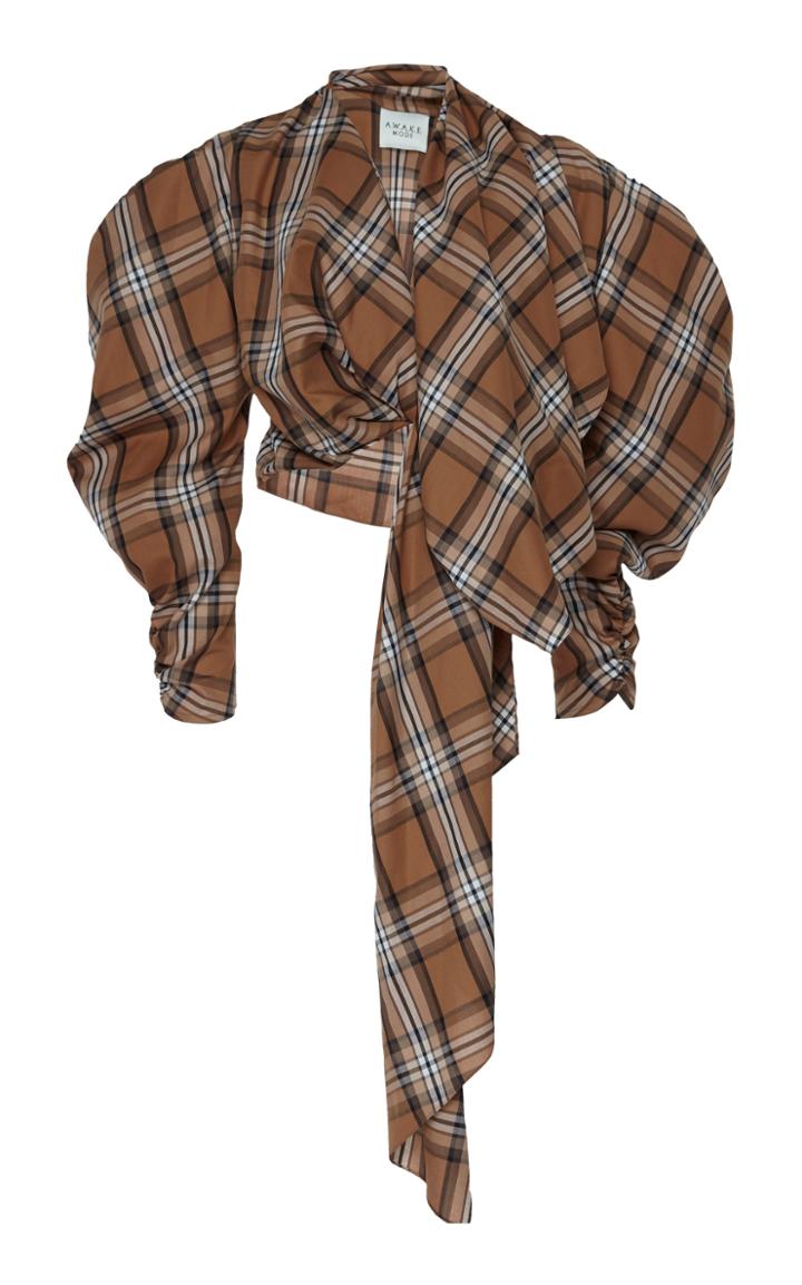 A.w.a.k.e. Plaid Reversible Gathered Knot Top