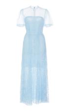 Costarellos Puffed-sleeve Embroidered Tulle Tea-length Dress