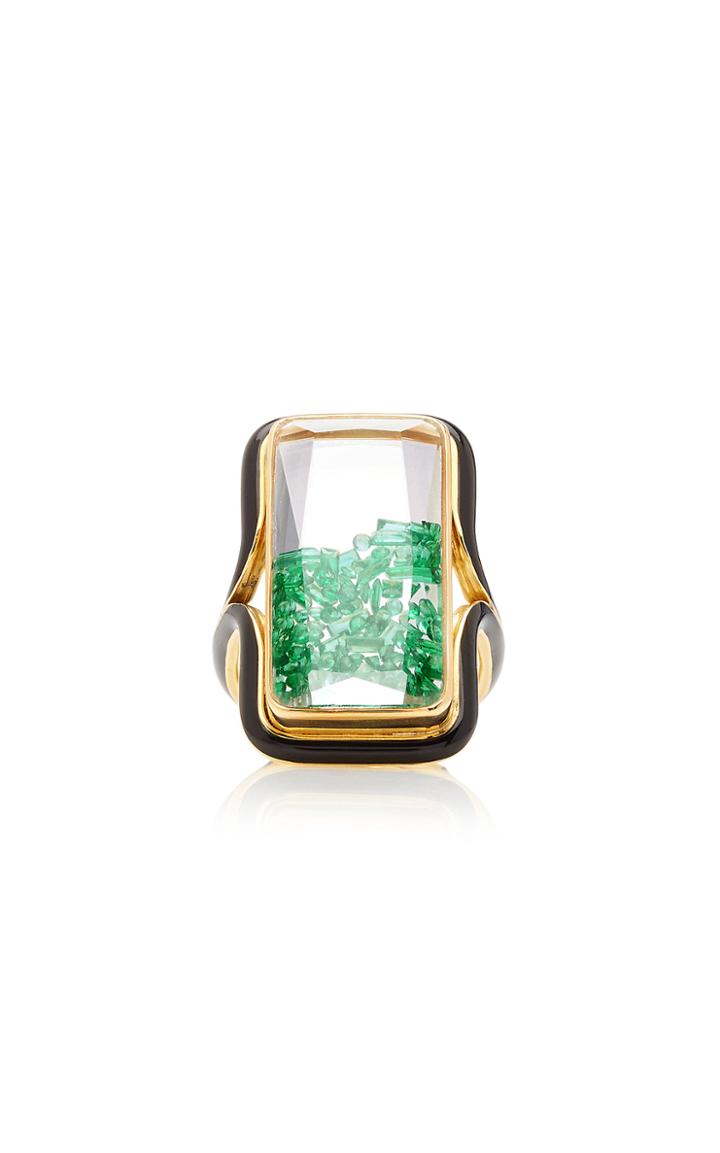 Moda Operandi Moritz Glik 18k Yellow Gold Emerald And Enamel Cocktail Shaker Ring