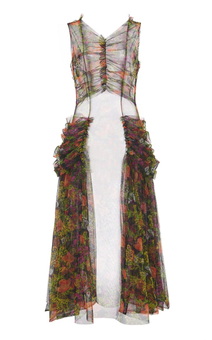 Moda Operandi Molly Goddard Rosalia Floral-print Ruched Tulle Midi Dress Size: 6