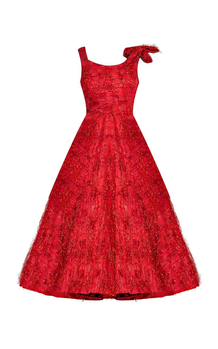 Bambah Red Violeta Midi Gown With Shoulder Detail