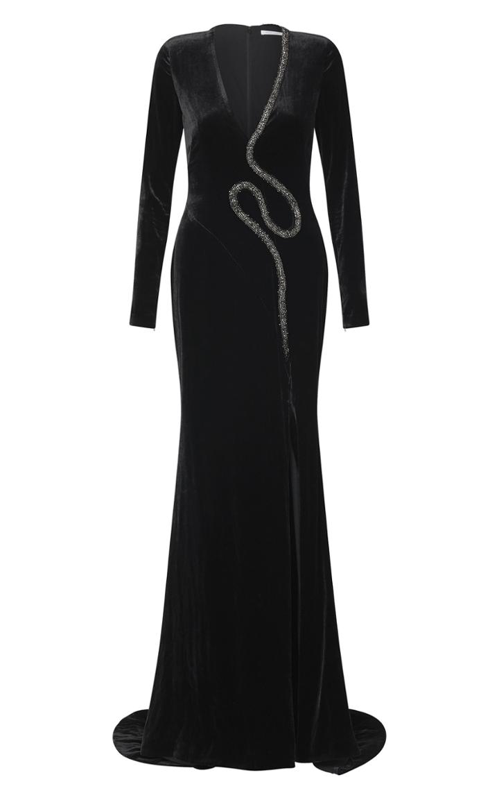Rachel Gilbert Karolina Embellished Velvet Gown