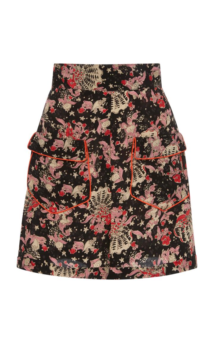 Anna Sui Mermaids Crepe De Chine Shorts