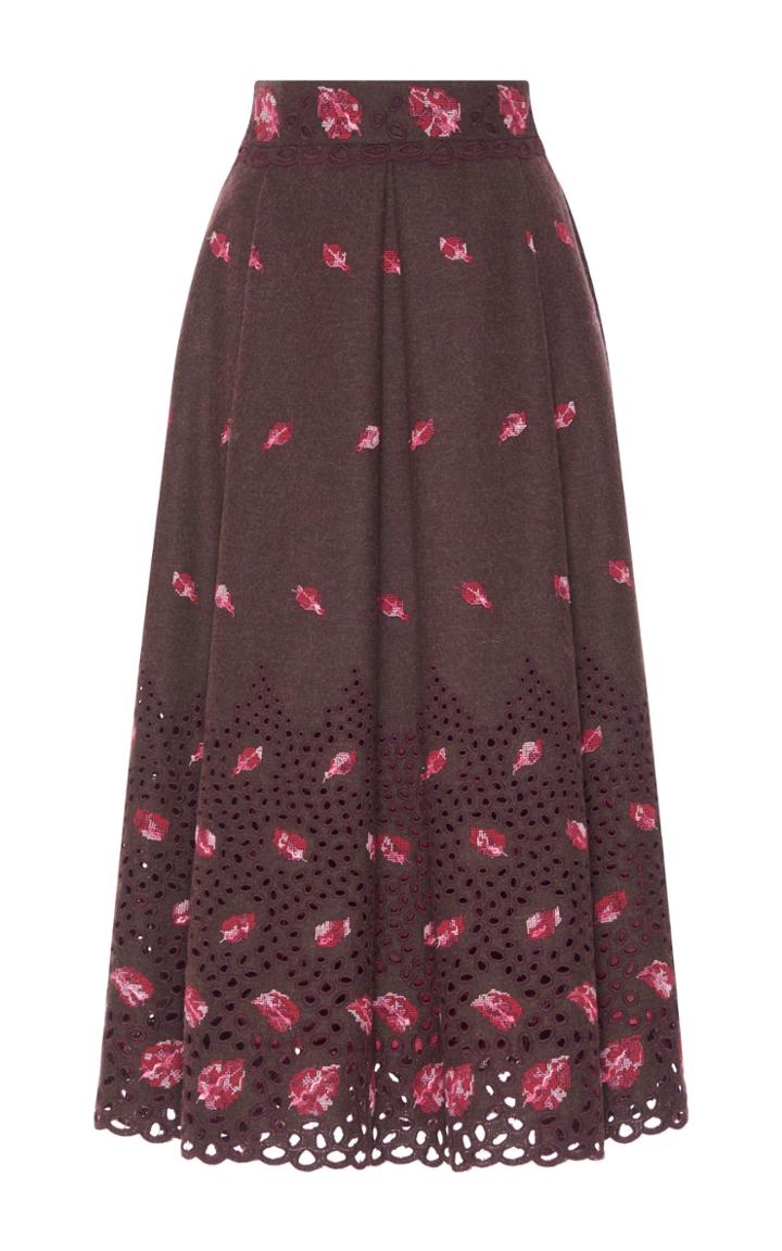 Luisa Beccaria Floral Embroidered Eyelet Skirt