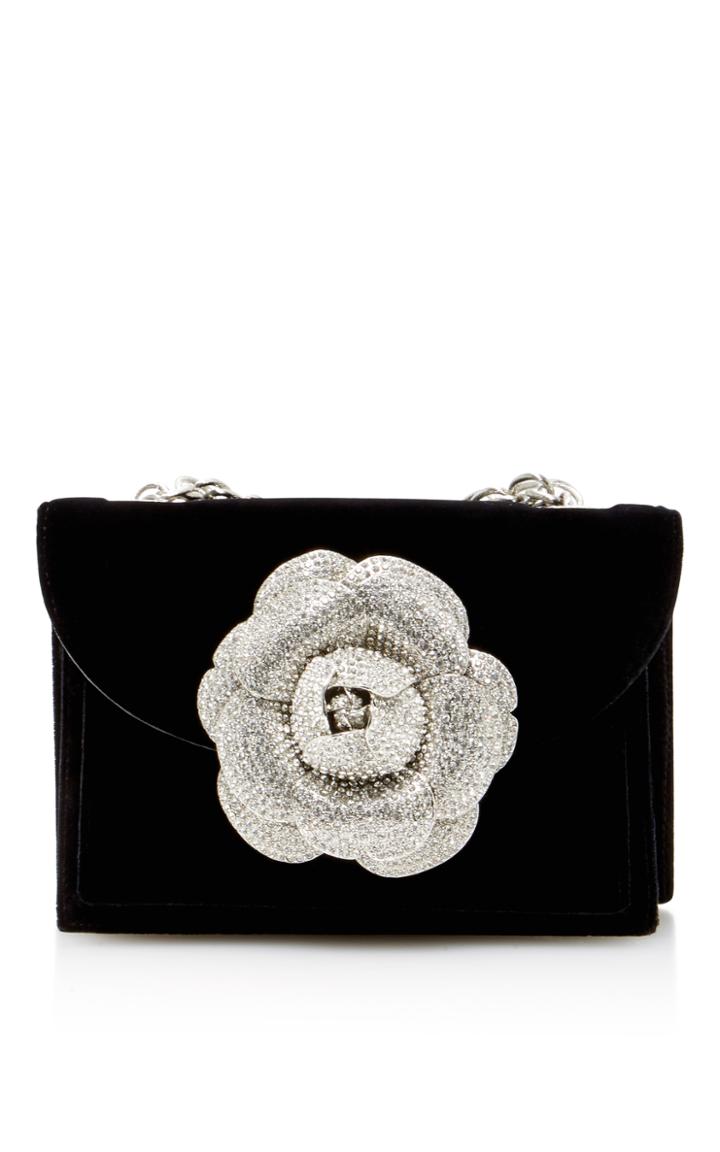 Oscar De La Renta Velvet Rose Bag With Chain Strap