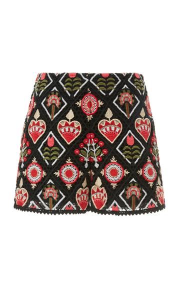 Red Valentino Hearts And Flowers Macrame Shorts
