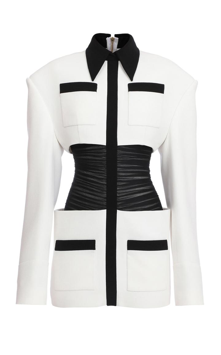 Balmain Two-tone Ruched Crepe Jacket