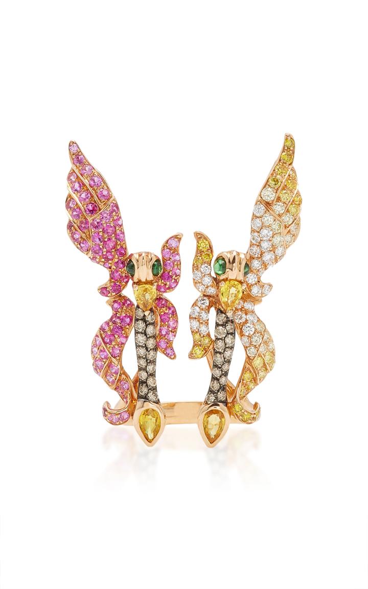 Wendy Yue 18k Rose Gold Sapphire Diamond And Tsavorite Ring