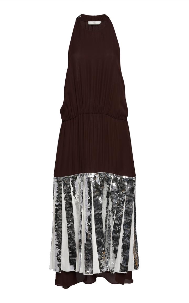 Tibi Claude Sequined Silk Halter Dress
