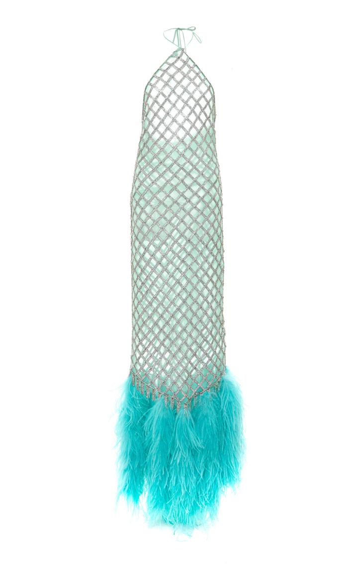 Moda Operandi Attico Criss-cross Feather-trimmed Chiffon Halter Dress Size: 38