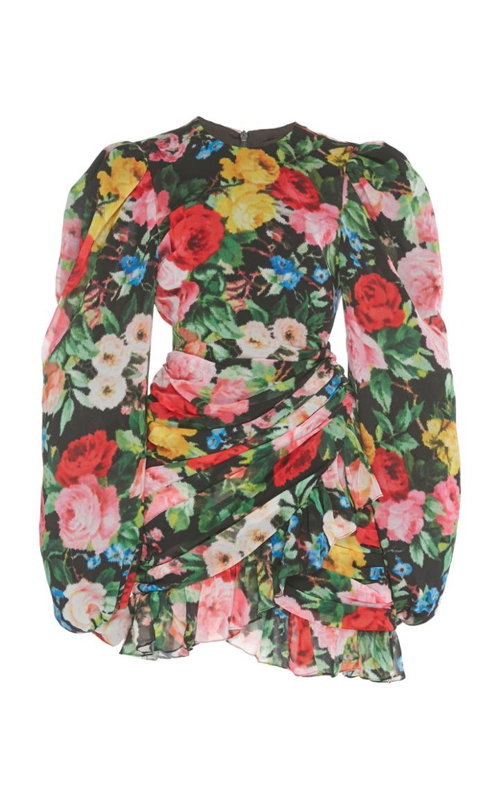 Moda Operandi Richard Quinn Ruched Floral-print Chiffon Dress Size: 6