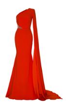 Alex Perry Ava Satin Crepe One Shoulder Sleeve Gown
