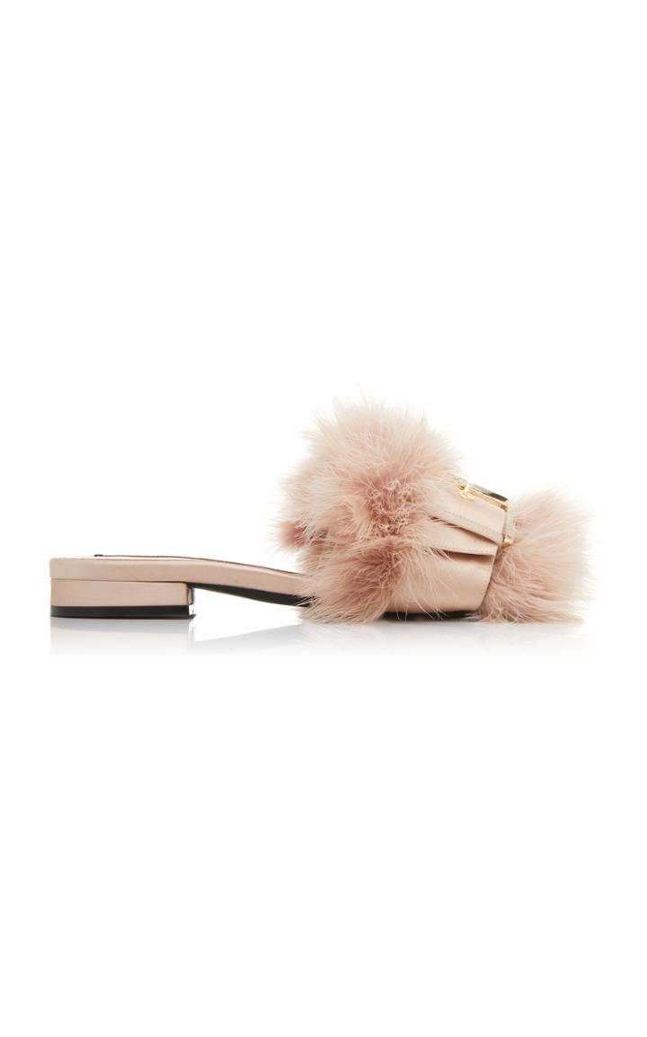 N21 Feather Satin Flat Mules
