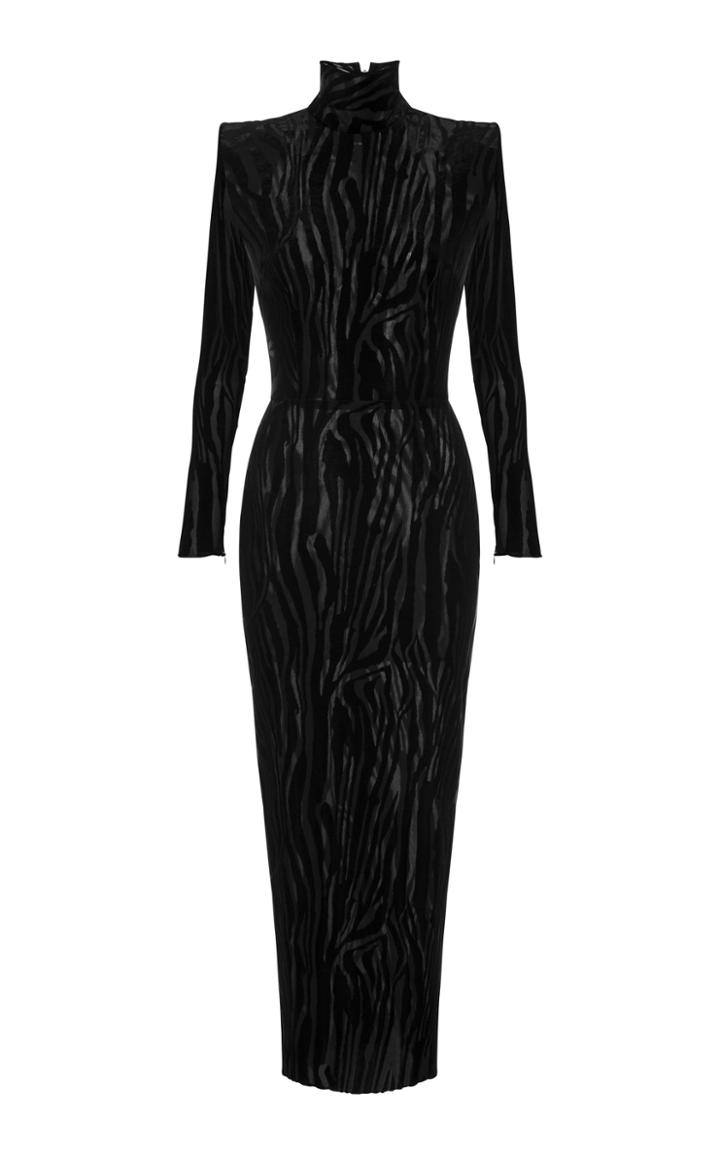 Alex Perry Hadley Zebra-print Jersey Turtleneck Midi Dress