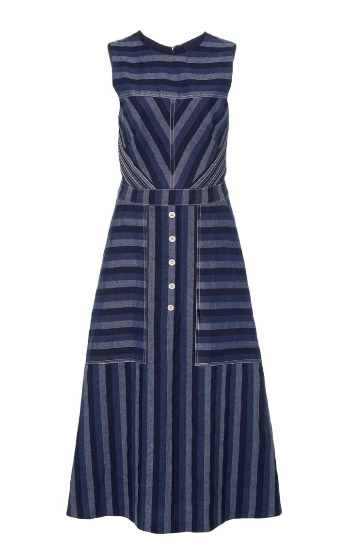 Carolina Herrera Denim Striped Midi Dress