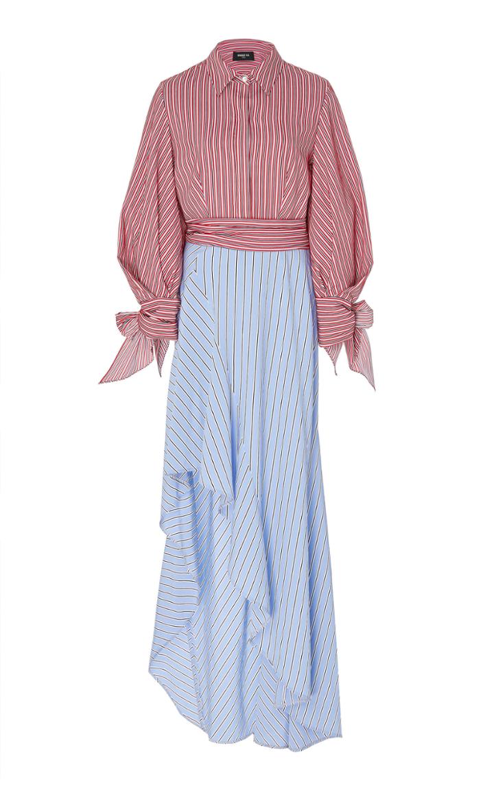 Paule Ka Stripe Collared Maxi Dress
