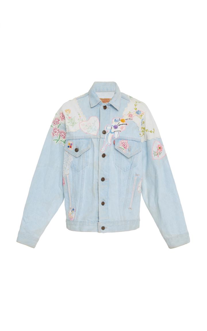 Loveshackfancy Embroidered Light Denim Jacket