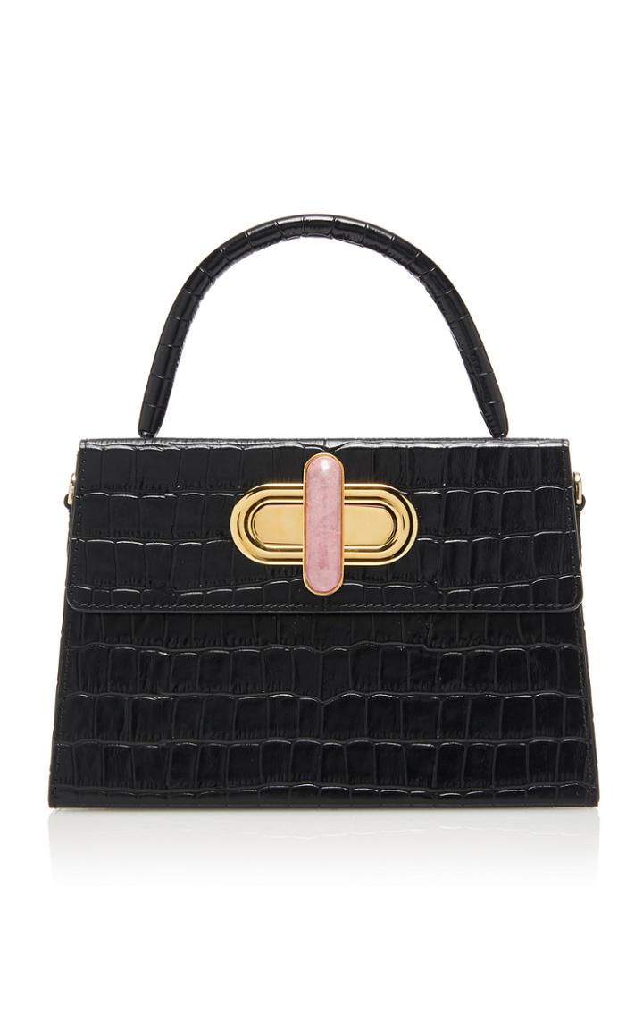 L'afshar Diba Embossed Leather Bag With Gold Loop Chain