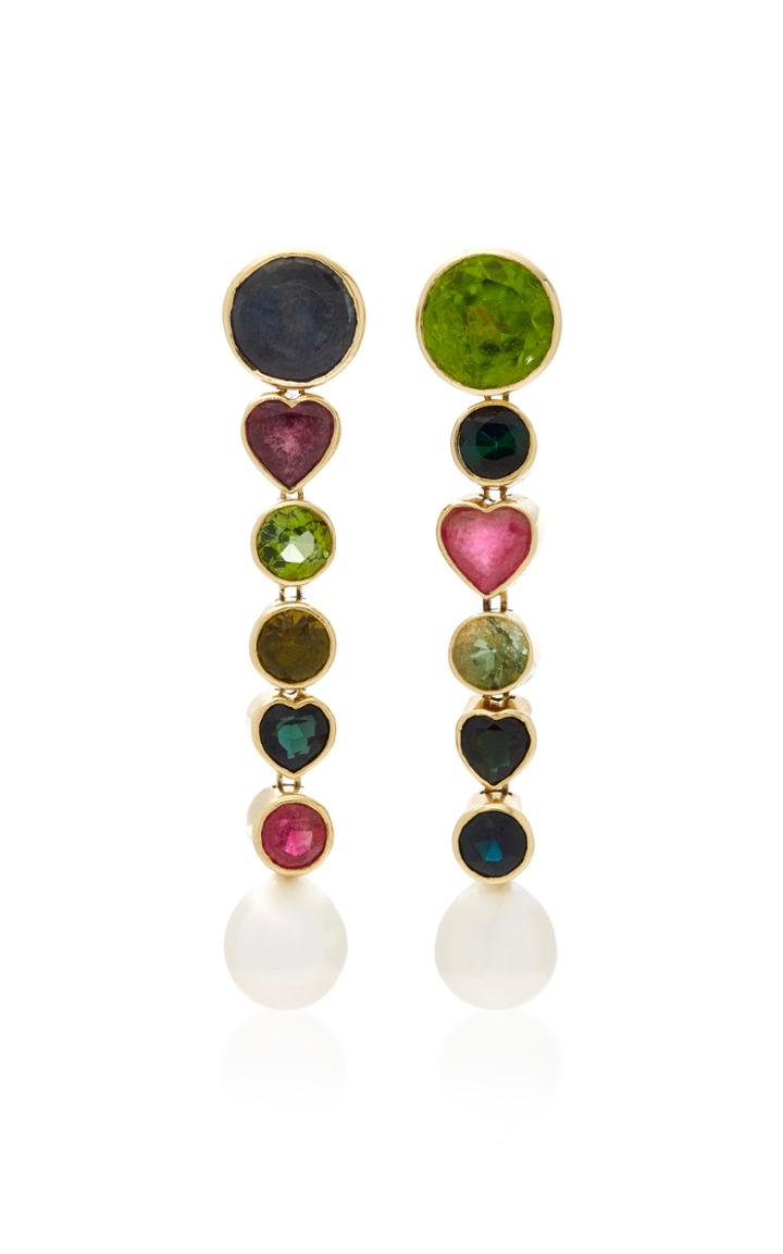 Retrouvai Multi-colored 18k Gold Tourmaline And Peridot Drop Earrings