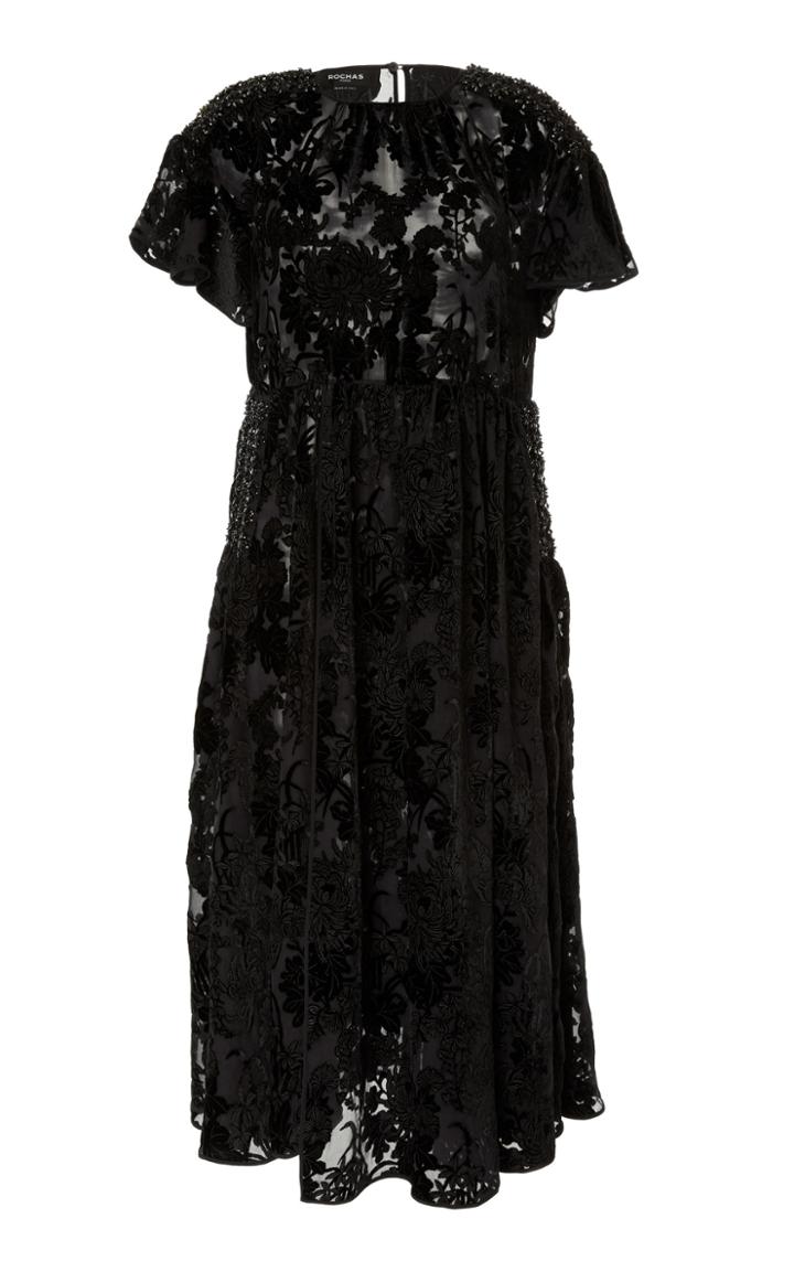 Rochas Velvet Dress With Embroidered Flowers