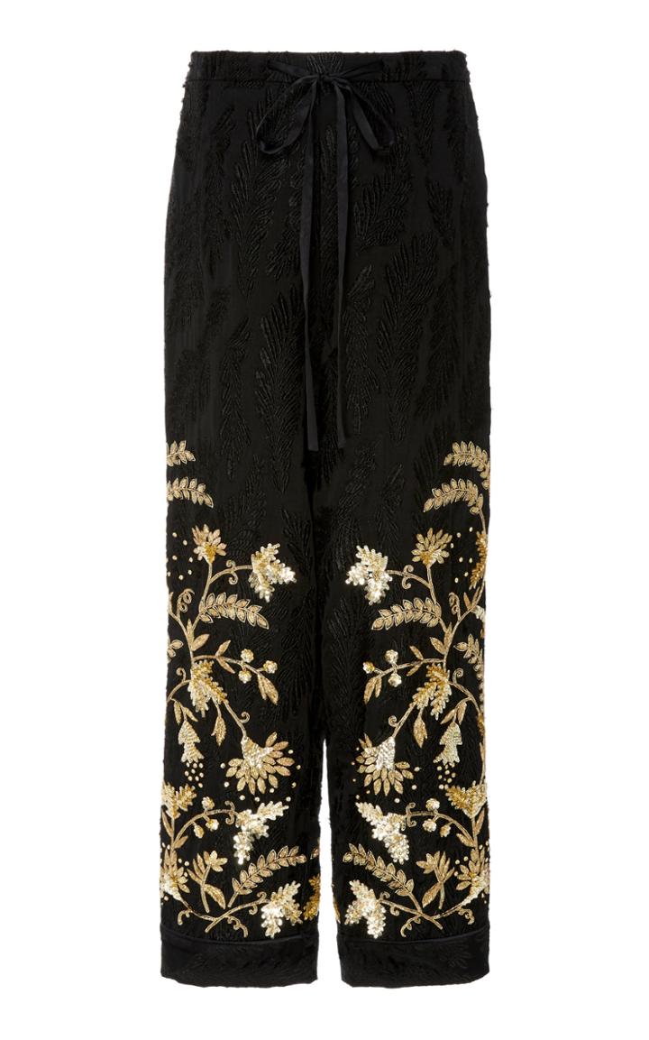 Oscar De La Renta Straight-leg Floral-embroidered Pants